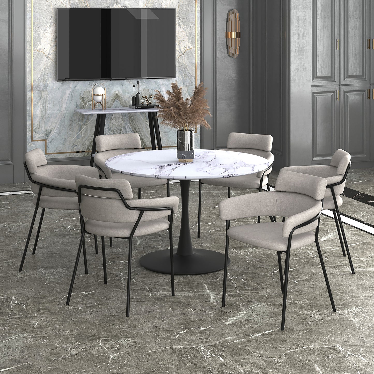 Zilo/Axel Large Dining Set in Black with Grey Chair (Table + 6 Chairs)