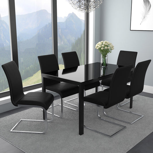 Contra/Maxim Dining Set in Black with Black Chair (Table + 6 Chairs)