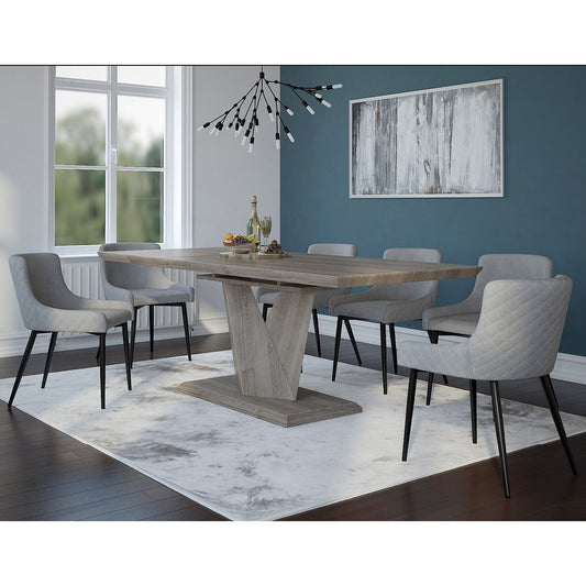 Eclipse/Bianca Dining Set in Oak with Black & Grey Chair (Table + 6 Chairs)