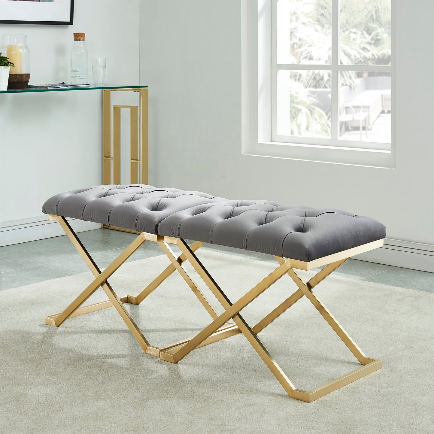 Rada Bench in Grey and Gold