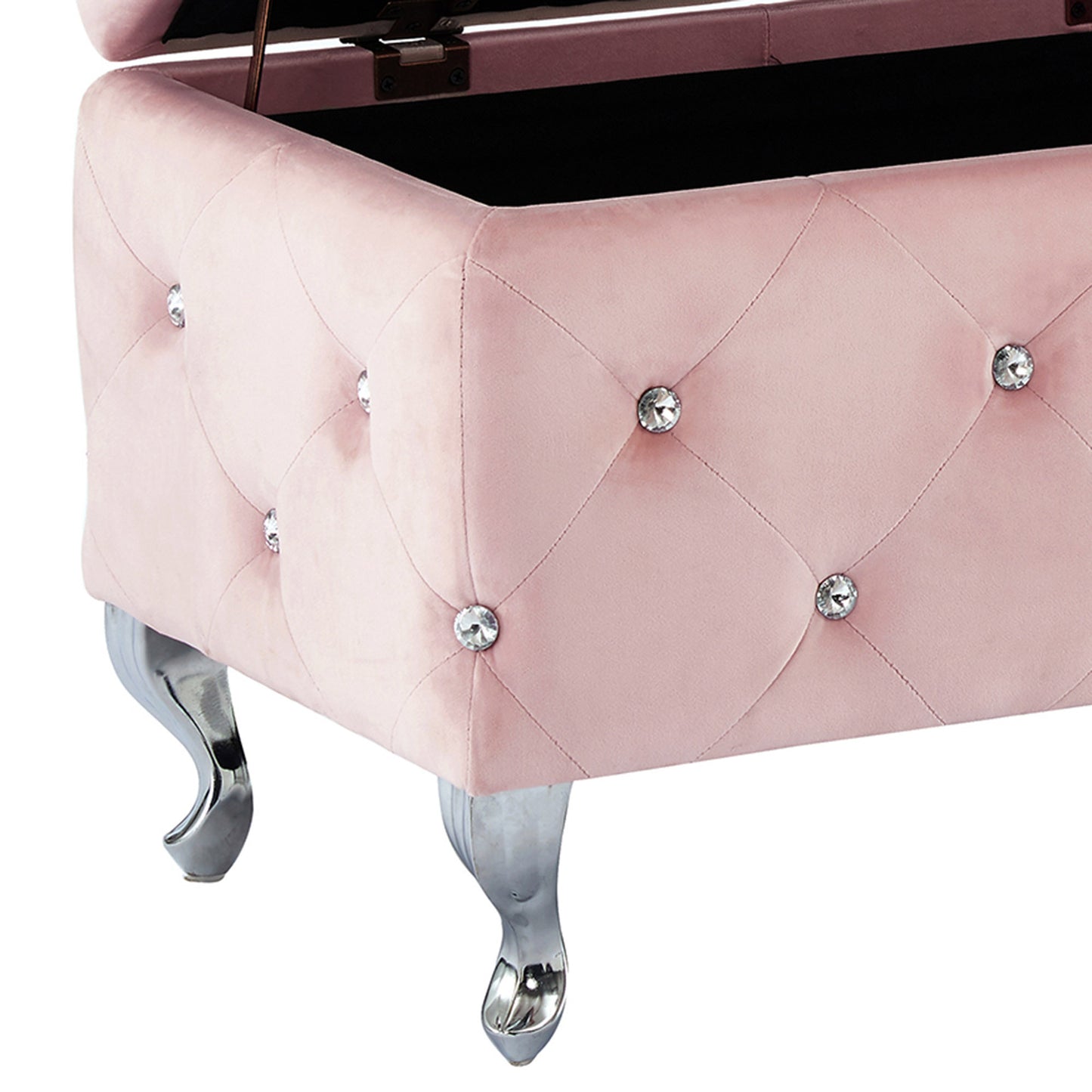 Monique Rectangular Storage Ottoman in Blush Pink and Chrome
