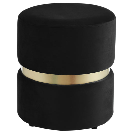 Violet Round Ottoman in Black and Aged Gold