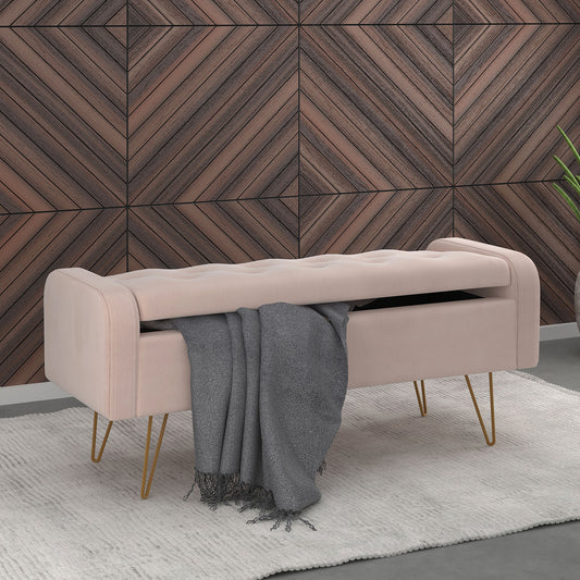 Sabel Storage Ottoman/Bench in Blush Pink and Aged Gold