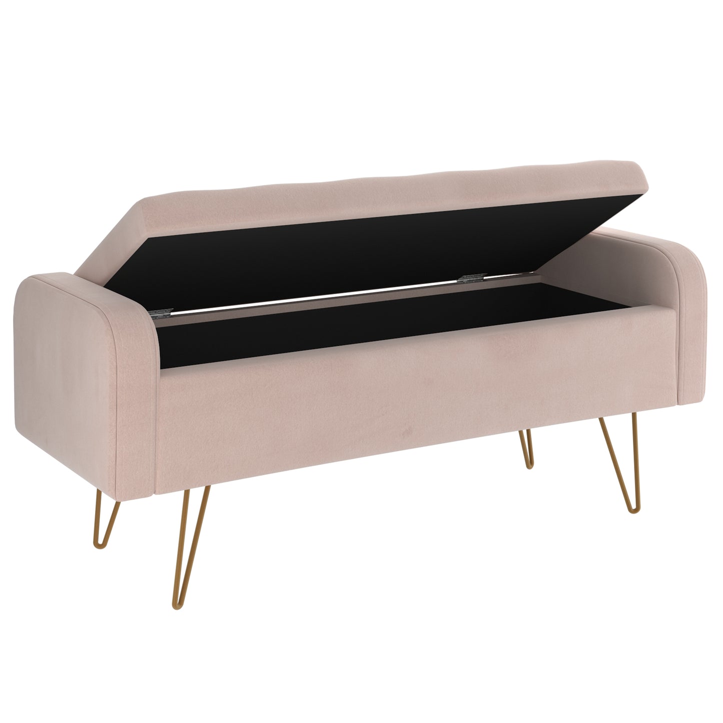 Sabel Storage Ottoman/Bench in Blush Pink and Aged Gold