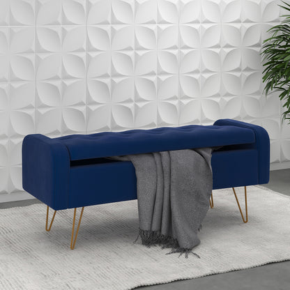 Sabel Storage Ottoman/Bench in Blue and Aged Gold