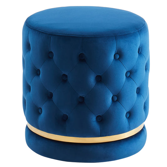 Delilah Round Ottoman in Blue and Gold
