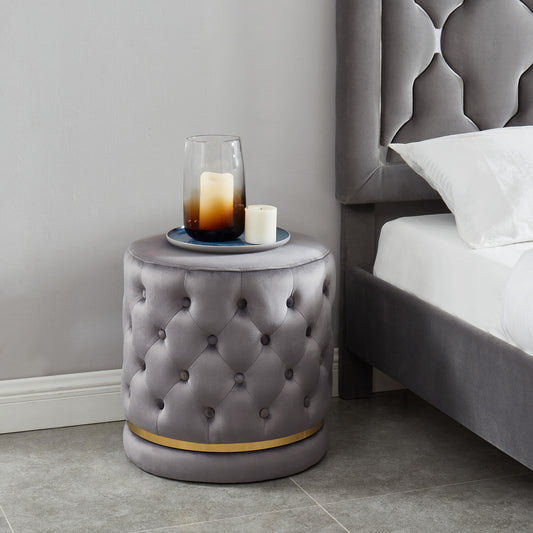 Delilah Round Ottoman in Grey and Gold