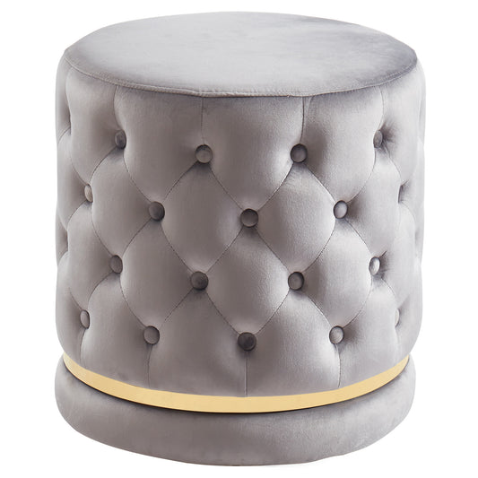 Delilah Round Ottoman in Grey and Gold