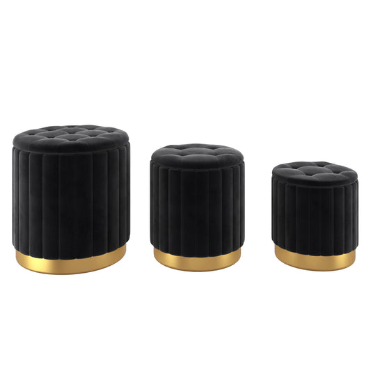 Tobi 3pc Storage Ottoman Set in Black and Gold