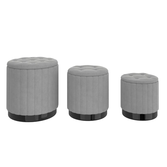 Tobi 3pc Storage Ottoman Set in Grey and Black