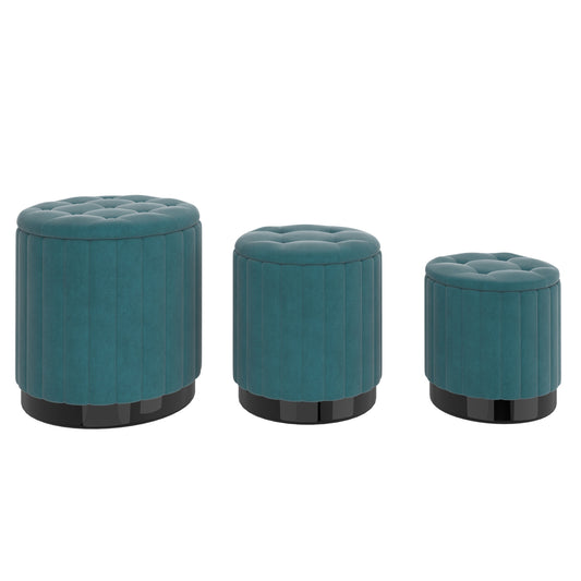 Tobi 3pc Storage Ottoman Set in Teal and Black