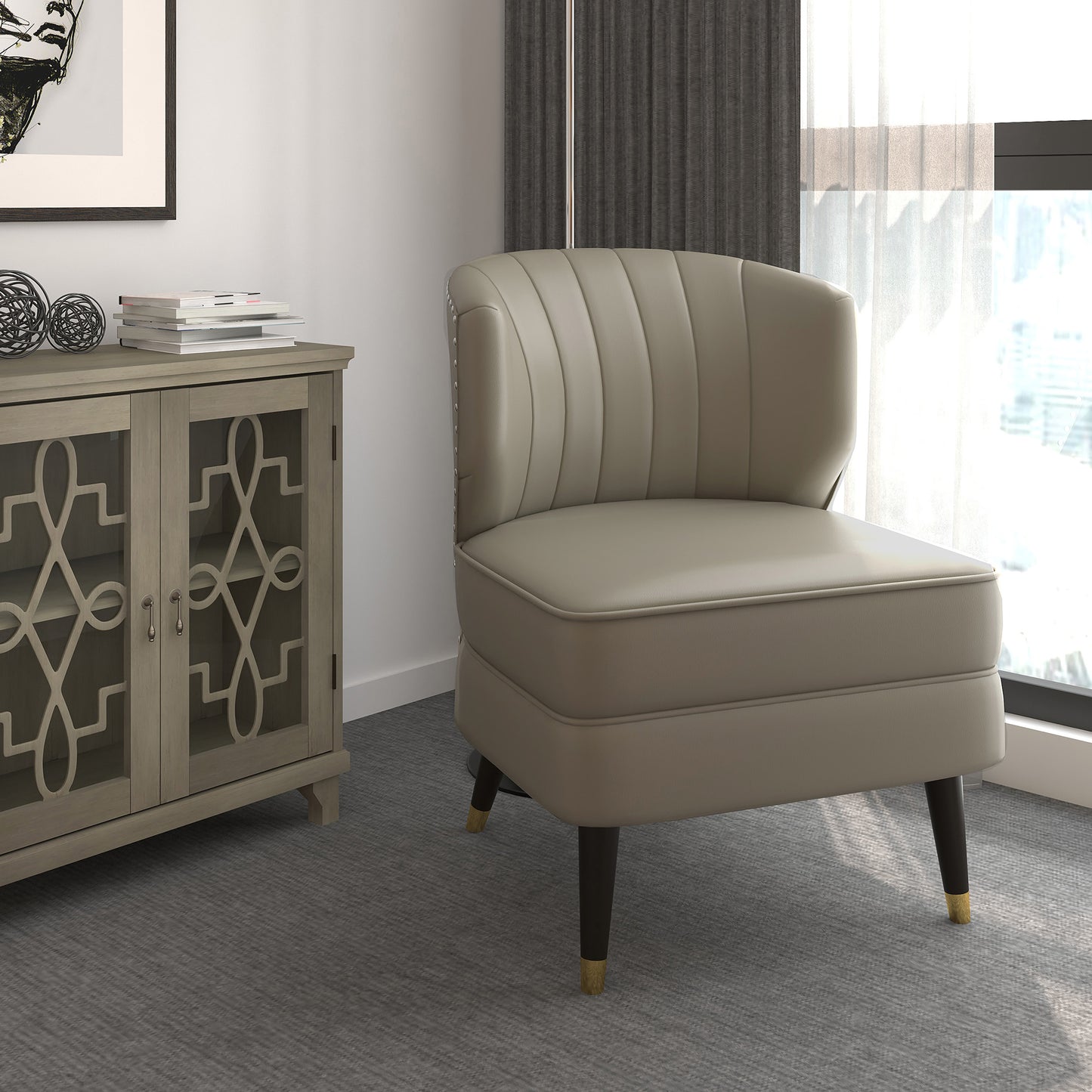Kyrie Accent Chair in Grey-Beige and Espresso
