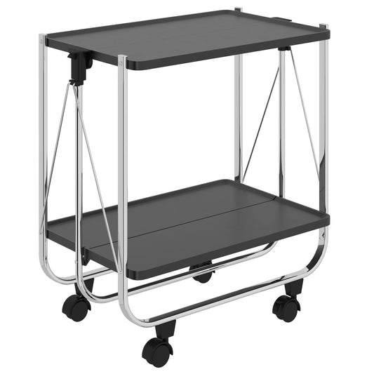 Sumi 2-tier Folding Bar Cart in Black and Chrome