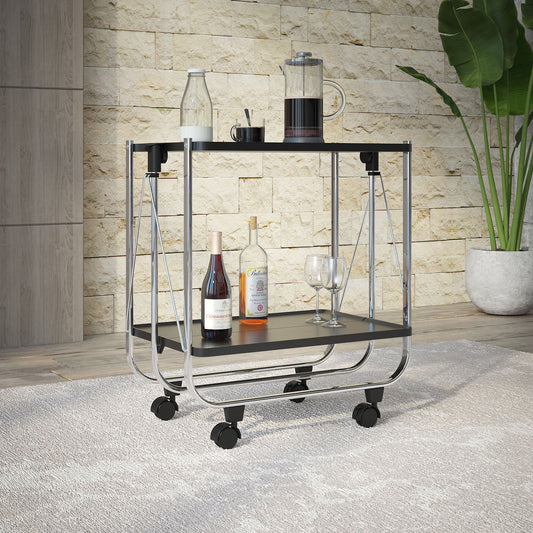 Sumi 2-tier Folding Bar Cart in Black and Chrome