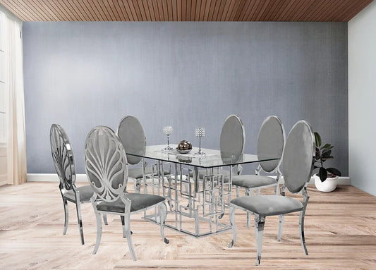 Zenith 71" Dining Table +6 Grey Ice Chairs