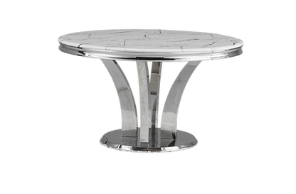 Lotus Round White Marble Dining Table (53" x 30.5")
