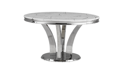 Table à manger ronde en marbre blanc Lotus (53" x 30,5")