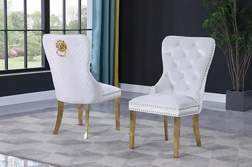 Leo Ivory Gold Velvet Dining Chairs (Set of 2)
