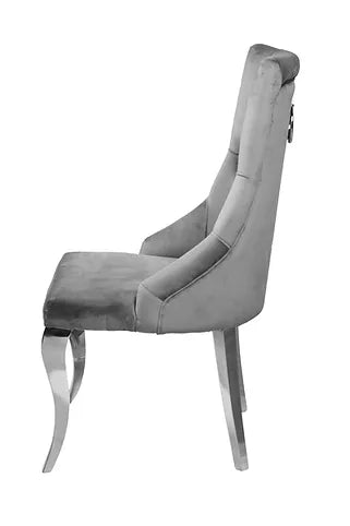 Lily Grey Velvet Dining Chair with Chrome Ring Knocker Set of 2