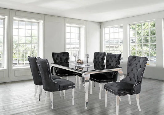 Kennedy Black Glass 63" Dining Table +6 Black Munich Chairs