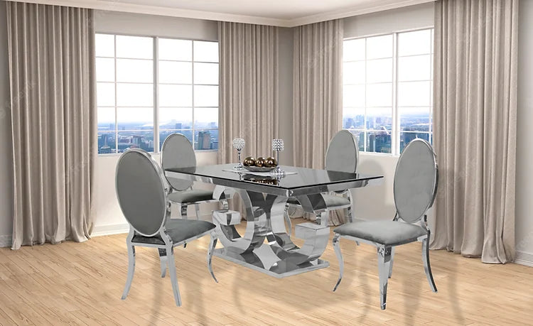 Gracie 71" Dining Table + 4 Grey Bronx Dining Chairs