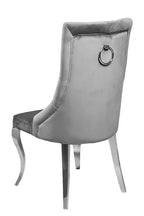 Lily Grey Velvet Dining Chair with Chrome Ring Knocker Set of 2