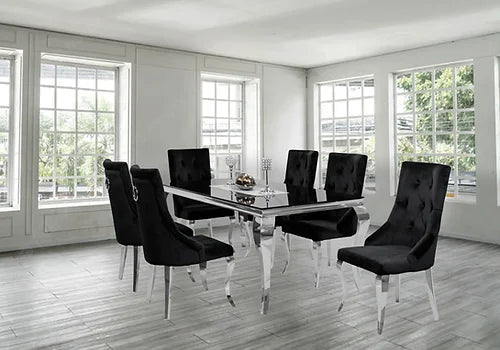 Kennedy Black Glass 63" Dining Table +6 Lilly Black Chairs