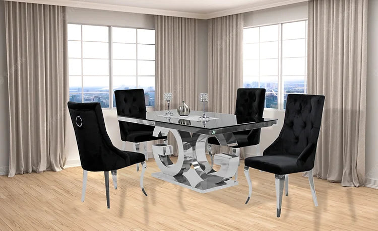 Gracie 71" Dining Table + 4 Black Lilly Chairs