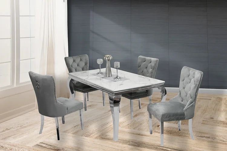Kennedy Marble 63" Dining Table +4 Grey Munich Chairs