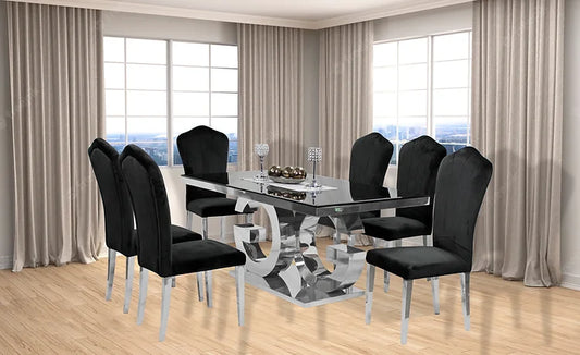 Gracie 71" Dining Table + 6 Black Monica Chairs