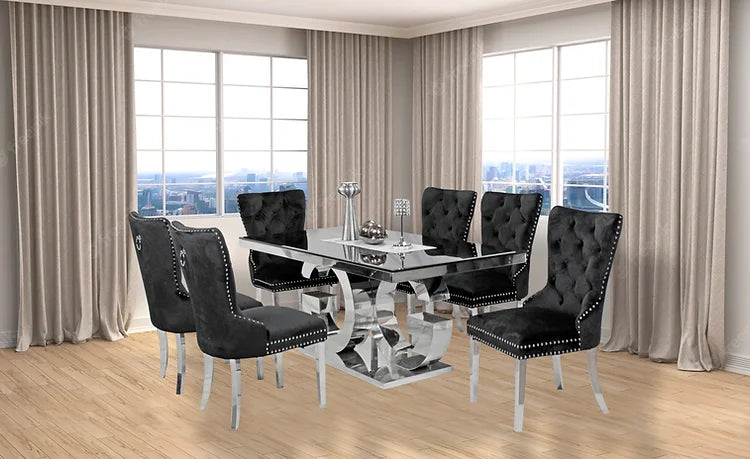 Gracie 71" Dining Table + 6 Black Munich Chairs