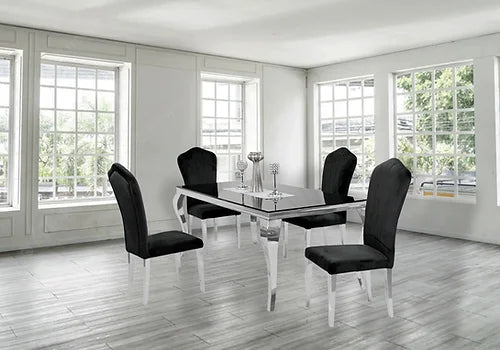 Kennedy Black Glass 63" Dining Table +4 Monica Black Chairs