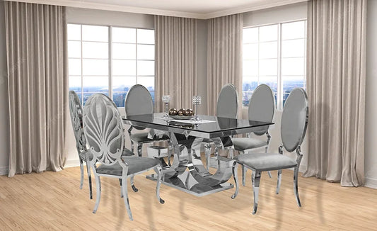 Gracie 71" Dining Table + 6 Grey Ice Chairs
