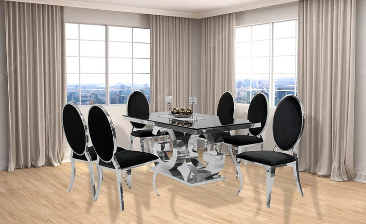 Gracie 71" Dining Table + 6 Black Bronx Chairs