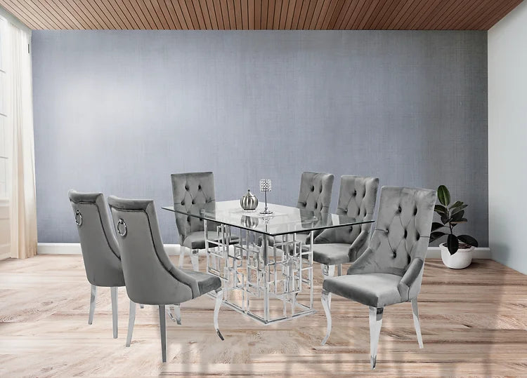 Zenith 71" Dining Table +6 Grey Lilly Chairs