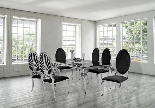 Kennedy Black Glass 79" Dining Table +6 Ice Black Chairs