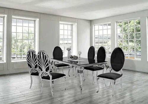 Kennedy Black Glass 63" Dining Table +6 Ice Black Chairs
