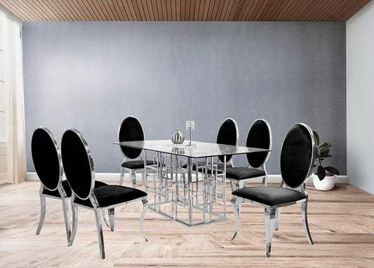 Zenith 71" Dining Table +6 Black Bronx Chairs