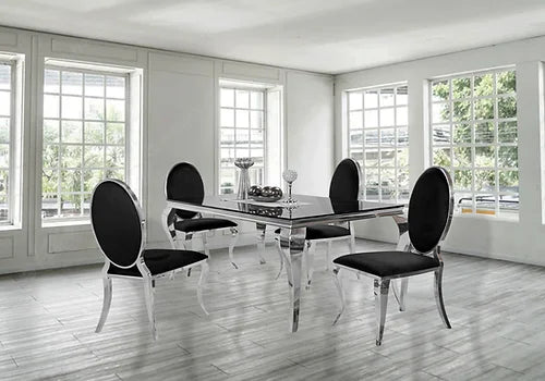 Kennedy Black Glass 63" Dining Table +4 Bronx Black Chairs