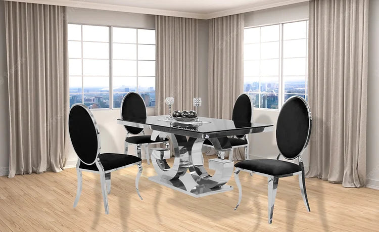Gracie 71" Dining Table + 4 Black Bronx Dining Chairs