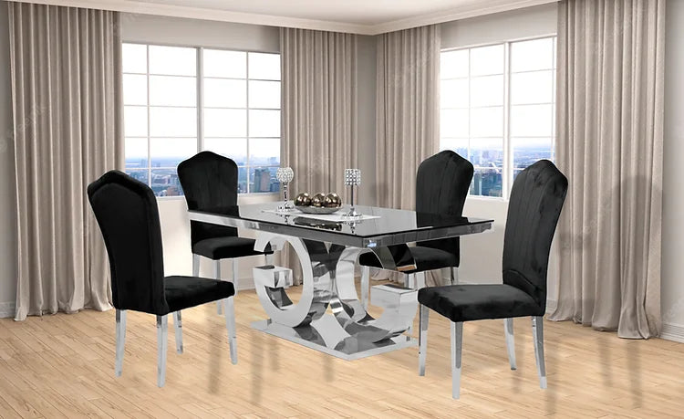 Gracie 71" Dining Table + 4 Black Monica Chairs