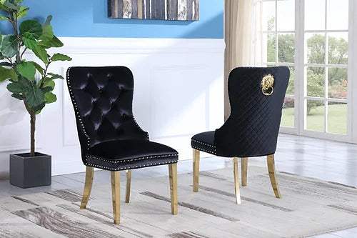Leo Black Gold Velvet Dining Chairs (Set of 2)