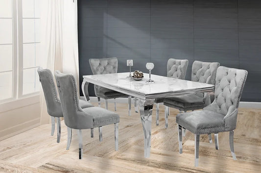 Kennedy Marble 79" Dining Table +6 Grey Munich Chairs