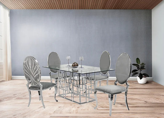 Zenith 71" Dining Table +4 Grey Ice Chairs