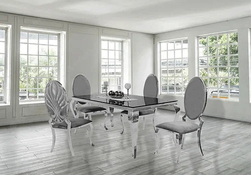 Kennedy Black Glass 63" Dining Table +4 Ice Grey Chairs