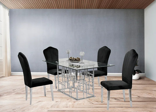 Zenith 71" Dining Table +4 Black Monica Chairs