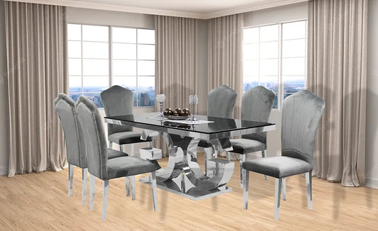 Gracie 71" Dining Table + 6 Grey Monica Chairs