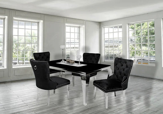 Kennedy Black Glass 63" Dining Table +4 Black Munich Chairs