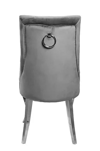 Lily Grey Velvet Dining Chair with Chrome Ring Knocker Set of 2