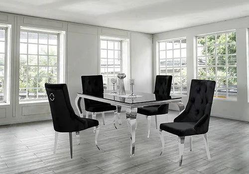 Kennedy Black Glass 63" Dining Table +4 Lilly Black Chairs